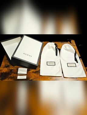 NWT Gucci Black White Shoe Box Set 2 Silk Dust Covers Care Booklet Tags